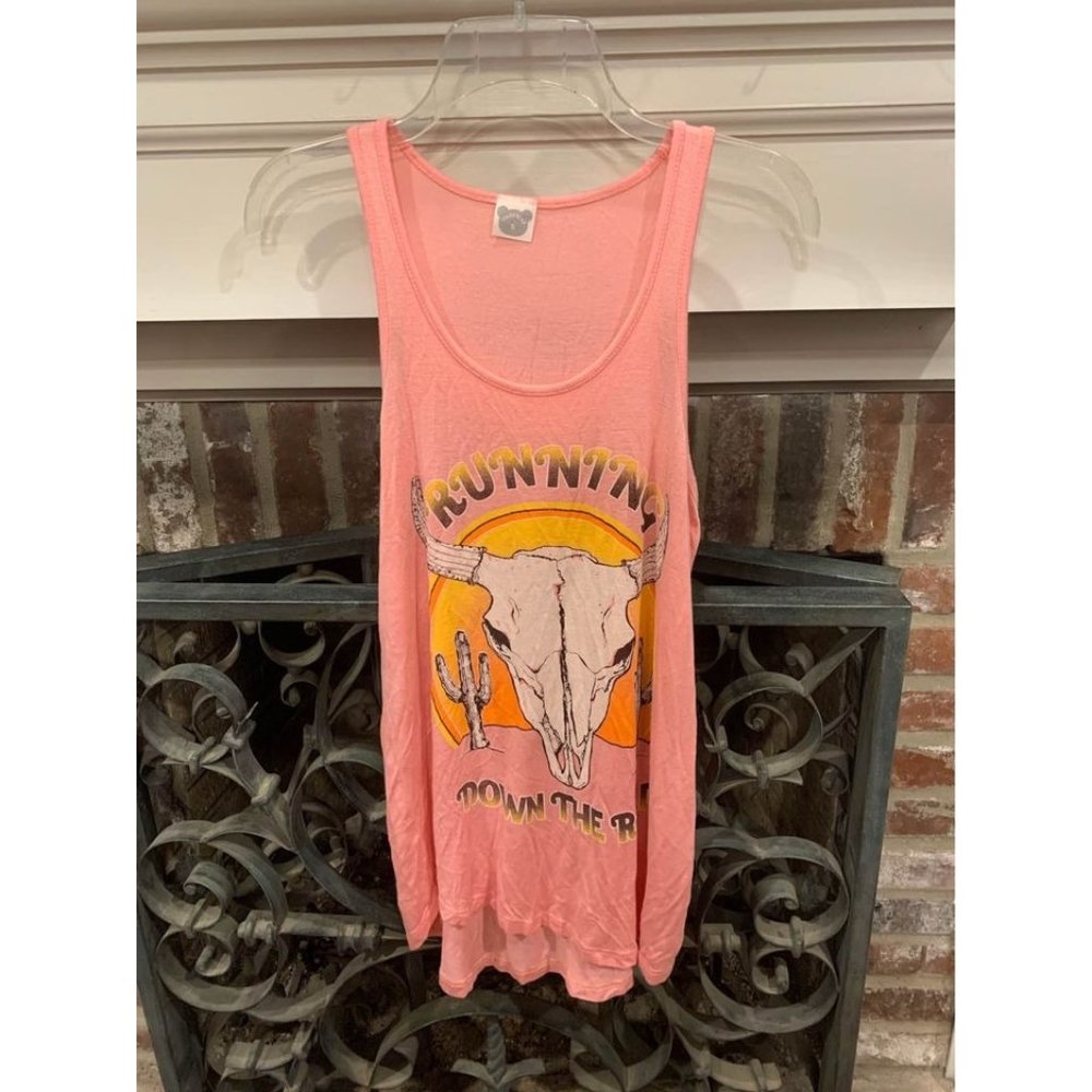 Colorbear small women’s tanktop, western cow skull peach (bin B)